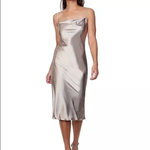 Taupe Satin Cowl Neck Slip Midi Dress